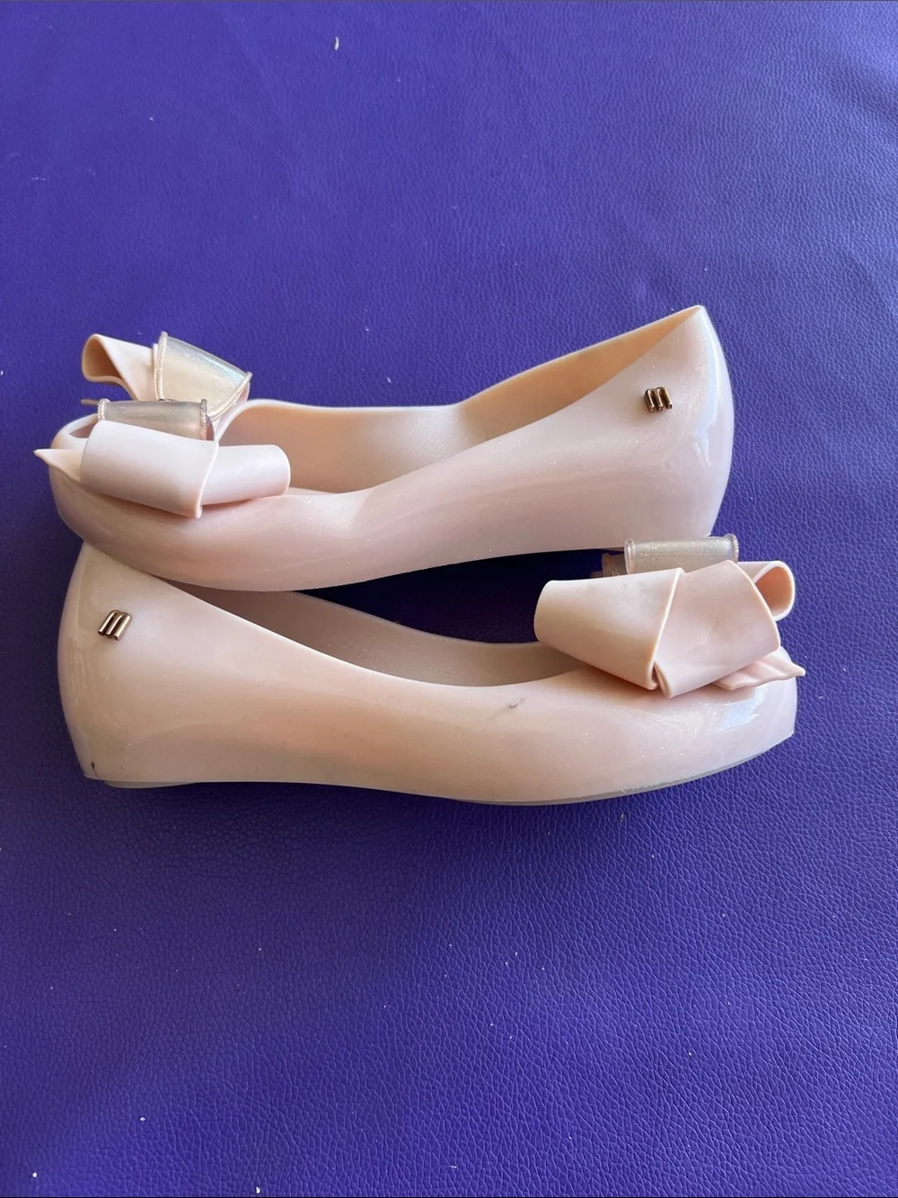Mini Melissa Blush Pink Bow Peep-Toe Flats with Shimmer Accent